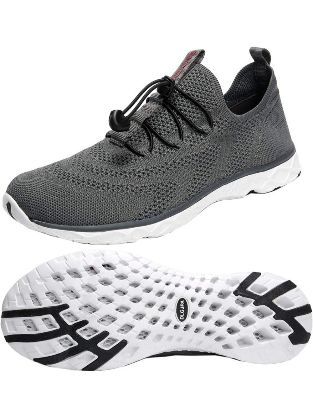 Mens Dark Grey Quick Drying Aqua Water Lace-Up Athletic Woven Walking Sneaker
